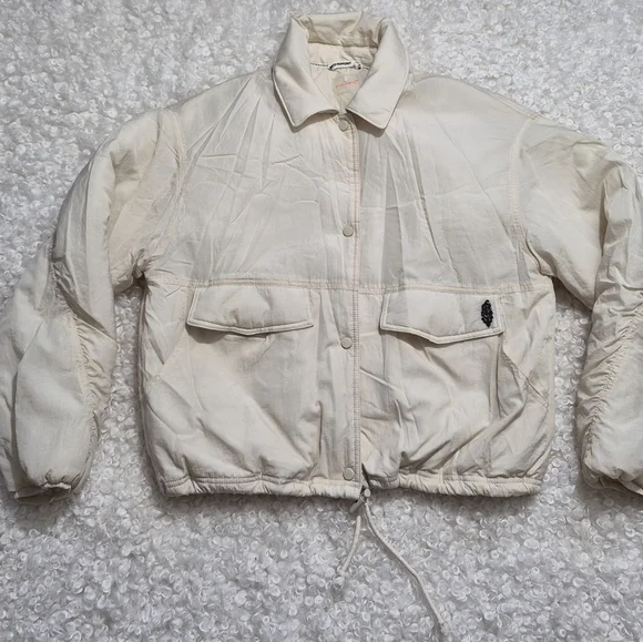 EUC Free People Off The Bleachers Coaches Jacket Size S Sea Salt Coastal Cruise - Picture 11 of 16